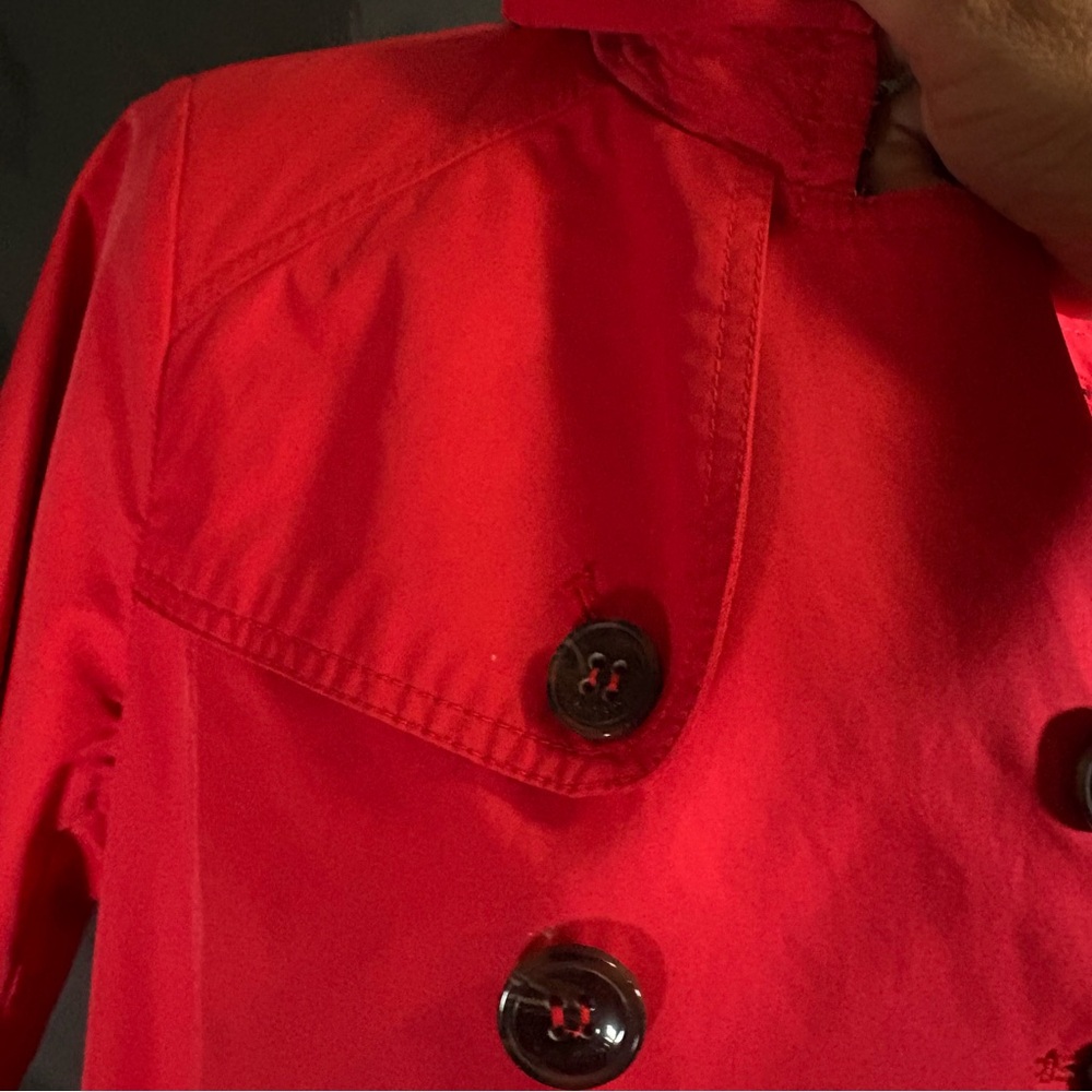 Women's Red Double-Breasted Trench Coat Sz S - Picture 14 of 16
